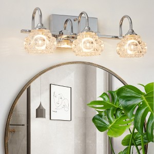 17" Nickel Finish Vintage Crystal Vanity Light - Elegant 3-Light Bathroom Mirror Fixture with Clear Glass Shades (No Bulbs) - 1 of 4