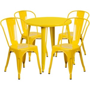 Flash Furniture Commercial Grade 30" Round Metal Indoor-Outdoor Table Set with 4 Cafe Chairs - 1 of 4