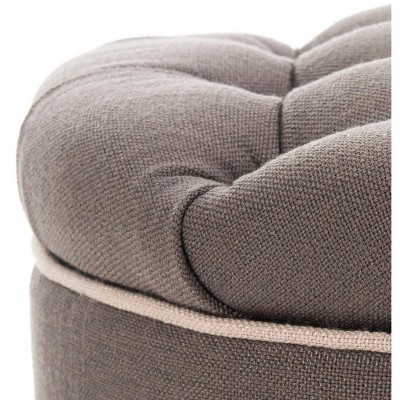 Amelia Gray Tufted Round Storage Ottoman with Oak Legs