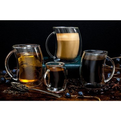 Caleo Double Wall Insulated Glass Coffee Mugs - Set of 4