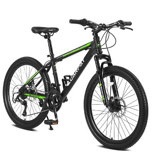 NAYSAYE 26 Inch Mountain Bike 21 Speed Disc Brakes High Carbon Steel Frame Bikes for Adults for Trail Riding, Black and Green, 71"*25"*39.3" - 1 of 4