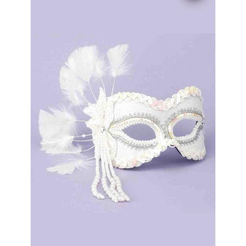 Forum Novelties White Masquerade With Beads & Feathers :
