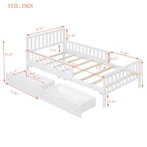 Vynxaria Twin Size Wood Platform Bed with Guardrails and Two Storage Drawers in White - 1 of 4