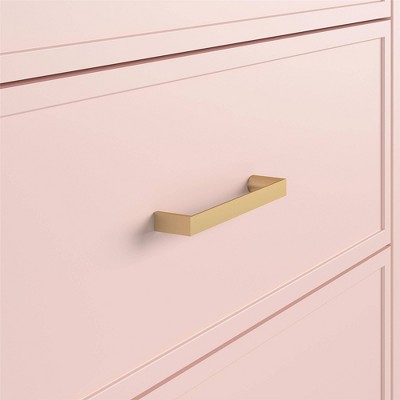 Pale Pink Vertical 4-Drawer Dresser with Gold Accents