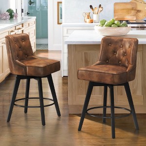 Arceso 26" Swivel Counter Height Bar Stools Set of 2, Modern Bar Stools with Back and Metal Round Footrest, Faux Leather Upholstered Barstools, Brown - 1 of 4