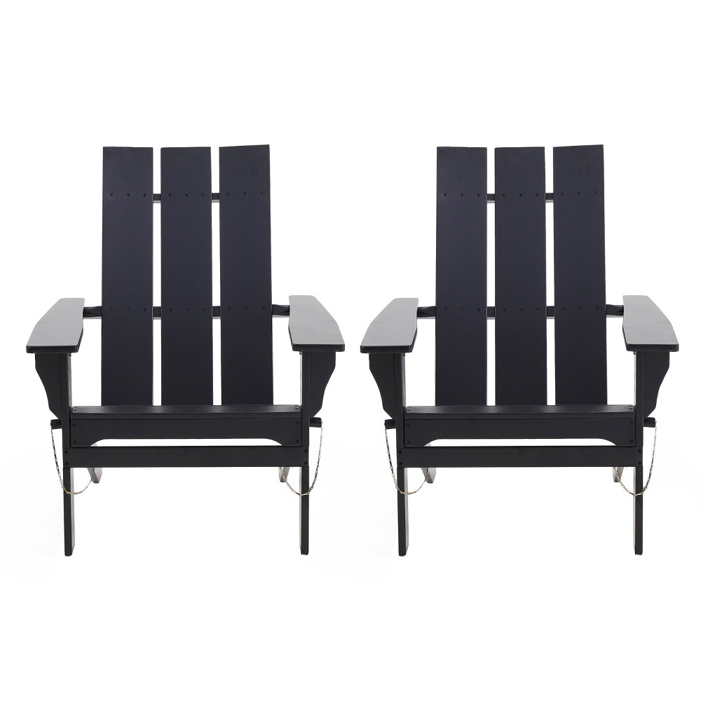 Photos - Garden Furniture 2pk Zuma Outdoor Acacia Wood Foldable Adirondack Chairs Black - Christophe