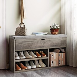 Whizmax Shoe Storage Bench, Shoe Rack Benches with Cushioned Seat, 2 Tiers of Shelves, and Lift-Top Storage Box for Entryway, Living Room, Bedroom - 1 of 4