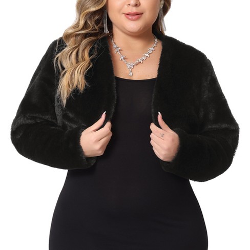 Agnes Orinda Women s Plus Size Trendy Faux Fur Warm Open Front Lightweight Cropped Shrugs Target