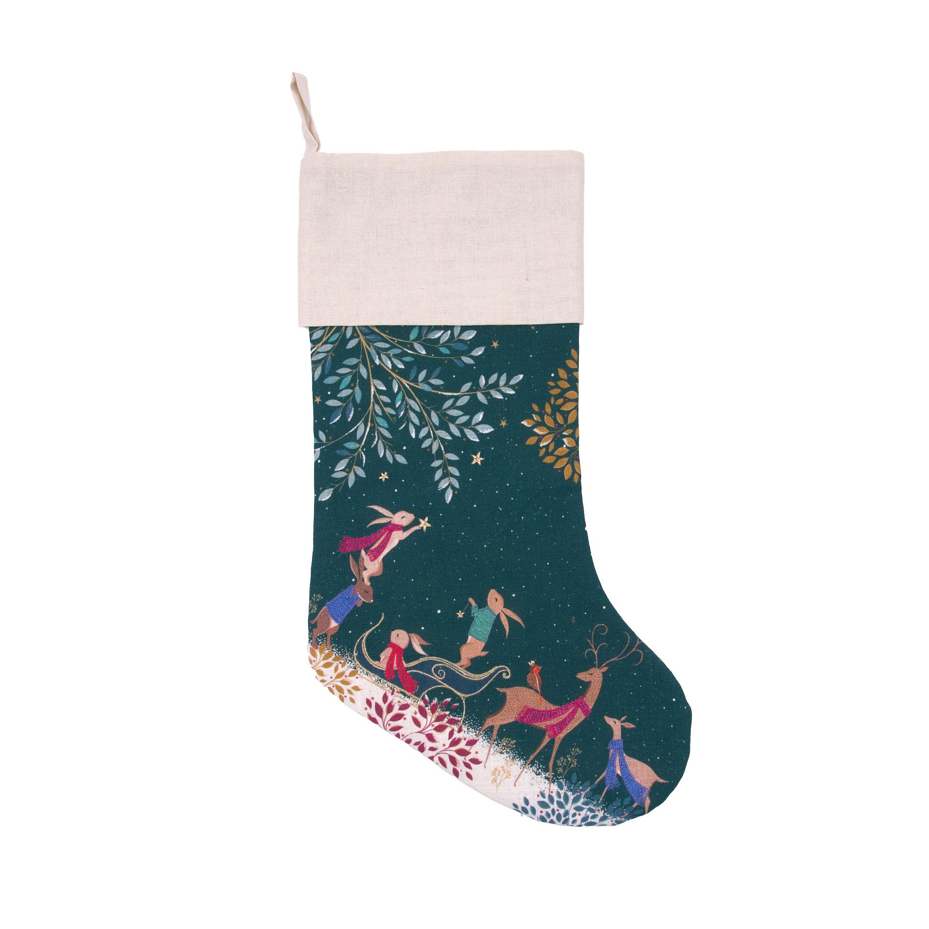 carol & frank Bunny Rabbit Sleigh Christmas Stocking 18"