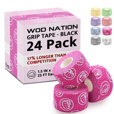 WOD Nation Bulk 24-Pack Weightlifting Hook Grip Tape, Comfortable & Stretchy Athletic Thumb Tape for Exercise (23ft/Roll)- Pink