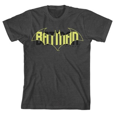 Batman Game Over Style Guide Name In Bat Logo Boy's Charcoal Heather T-shirt