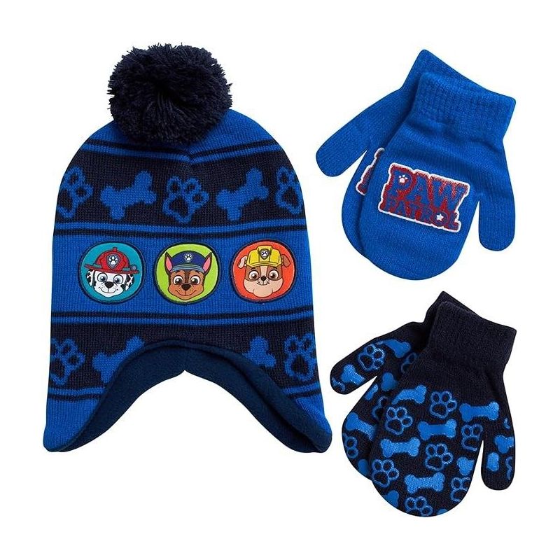Paw Patrol Boys Winter Hat and 2 Pair Gloves or Mittens Set, Kids Ages 2-7, 1 of 6