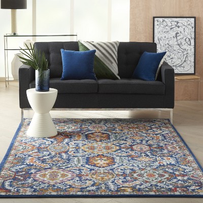 Hand-Knotted Denim Floral Synthetic 4' x 6' Easy-Care Rug