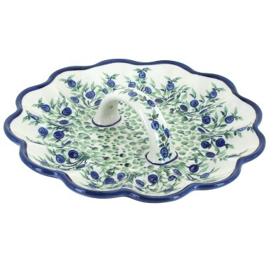 Blue Rose Polish Pottery Porcelain Vine Egg Plate