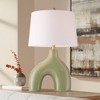 360 Lighting Lyrah 25" High Mid Century Modern Table Lamp Green Glaze Finish Ceramic Single White Shade Living Room Bedroom Bedside Nightstand House - 2 of 4