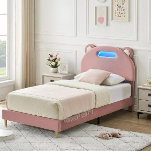 Garvee Twin Upholstered Platform Bed with LED Lights and Headboard, No Box Spring Needed - 1 of 4