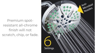 Chrome Handheld Shower Head with Antimicrobial Nozzles and 6 Settings