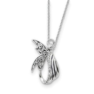 Black Bow Jewelry Rhodium Plated Sterling Silver & CZ Angel of Perseverance Necklace - 1 of 4