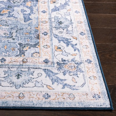 Light Blue Synthetic Washable Non-slip Square Area Rug