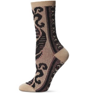 Memoi Women's S-Swirl Super Comfi Soft-Fit Crew Sock Khaki - 1 of 4