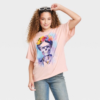 Women's Dia De Los Muertos Frida Short Sleeve Graphic T-Shirt - Rose Gold