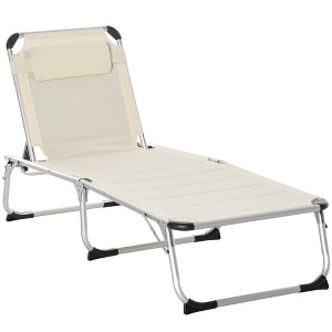 Outsunny Foldable Outdoor Chaise Lounge Chair, 5-Level Reclining Camping Tanning Chair with Aluminum Frame, Padding, and Headrest - 1 of 4