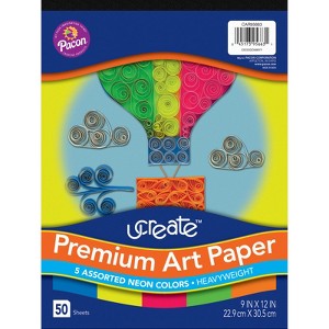 Ucreate Premium Neon Art Paper Pad, 5 Assorted Colors, 9" x 12", 50 Sheets (Pack of 2) - 1 of 1
