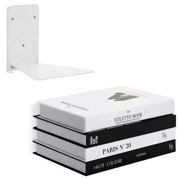Sorbus 2 Invisible Metal Floating Bookshelves - Trick of The Eye Floating Effect - Wall Mounted Bookshelf (White)