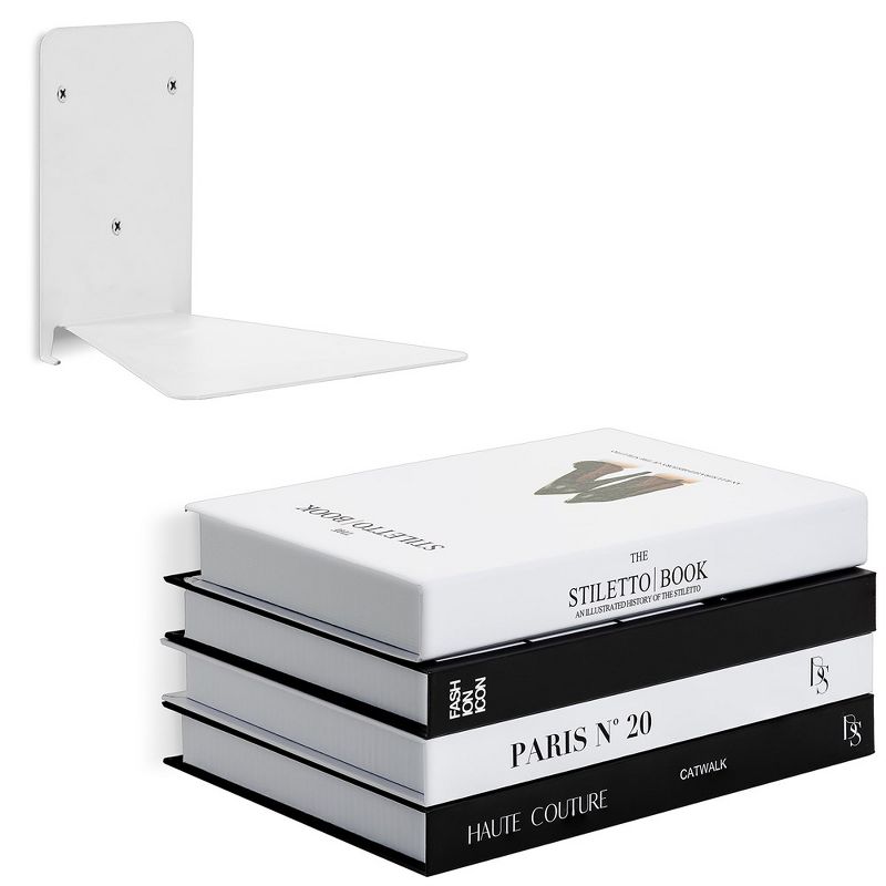 Sorbus 2 Invisible Metal Floating Bookshelves - Trick of The Eye Floating Effect - Wall Mounted Bookshelf (White), 1 of 6