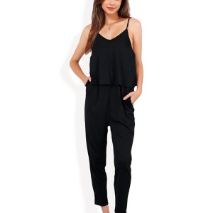 Anna-Kaci Women's Spaghetti Jumpsuit with Layered Bodice and Elastic Waist with Side Pockets - 1 of 4