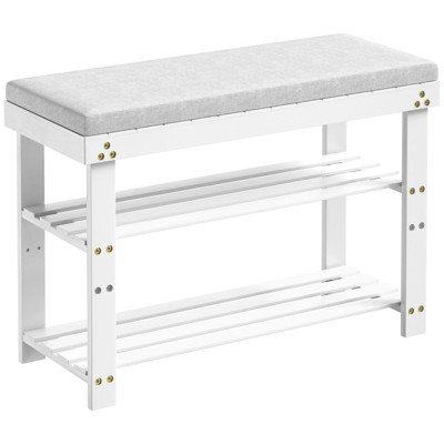 SEVOBAL Shoe Racks Bamboo Bench with Comfortable Cushion Easy Assembly Home Office Organizer for Hallway, White, 27.5"*11"*17.5"