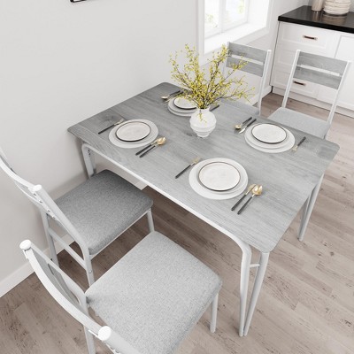 5 Piece Dining Table Set for 4, Sturdy MDF, Metal Frame Square Table with Chairs