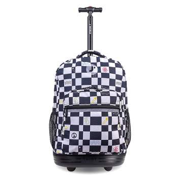 JWorld Sunrise 18" Rolling Backpack - Icon Checkers: Unisex, Zip Closure, Organizer Pocket, Skate Wheels