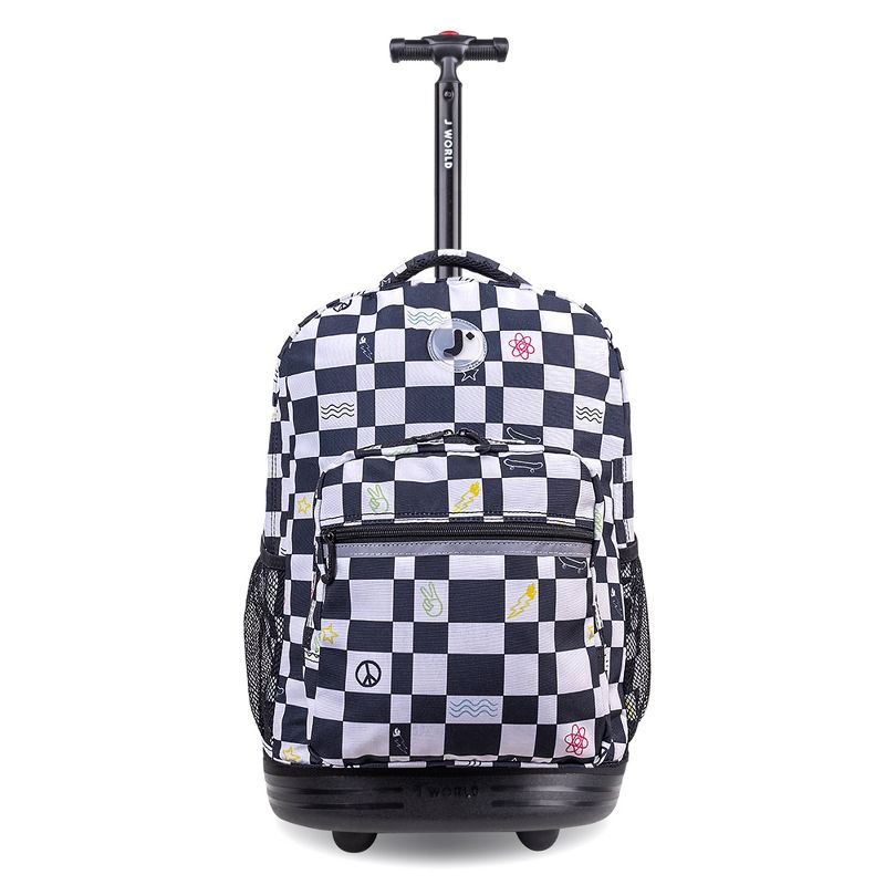 JWorld Sunrise 18&#34; Rolling Backpack - Icon Checkers: Unisex, Zip Closure, Organizer Pocket, Skate Wheels, 1 of 7