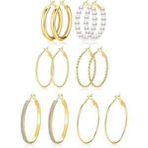 Gold Hoop Earrings Set for Women, 12 Pairs Large/Big Thin Thick Gold Hoops Earrings Loop Pack for Jewelry Gift 40mm/50mm - 1 of 4