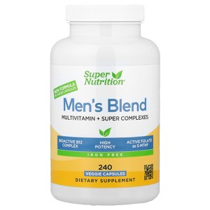 Super Nutrition Men's Multivitamin with Super Adaptogens, Greens, Spices, and Vitamin A, Iron Free, 240 Veggie Capsules - 1 of 4