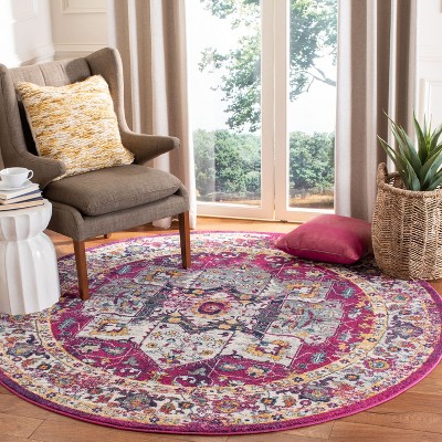 Evoke Fuchsia and Ivory Round Synthetic Area Rug
