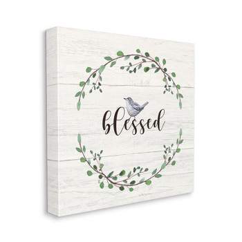 Stupell Industries Charming Blessed Phrase Blue Bird and Wreath