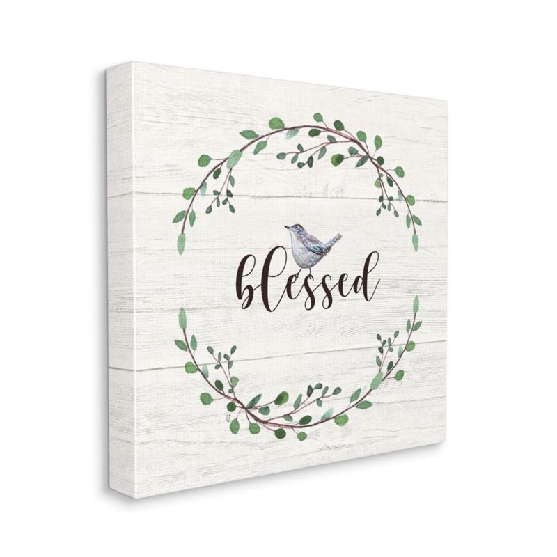 Stupell Industries Charming Blessed Phrase Blue Bird and Wreath, 1 of 6