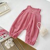 MyKids-Usa Arrival Autumn Baby Girls Long Sleeves Solid Color Knitted Top and Pink Overalls – Clothing Set - 4 of 4