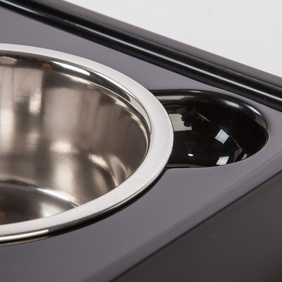 6" Elevated Black Stainless Steel Pet Feeder with Storage