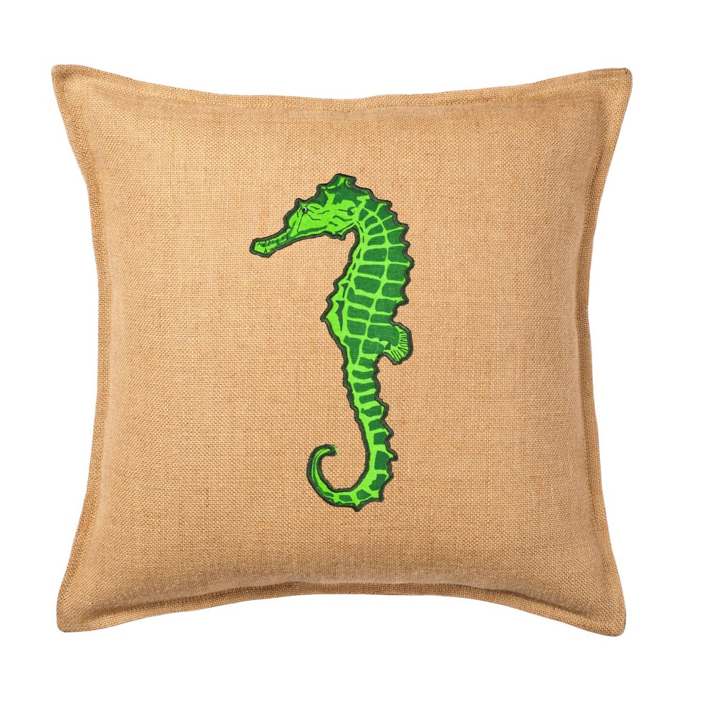 Photos - Pillow Kensington Garden 20"x20" Oversize Seahorse Applique Burlap  Front P