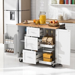 Kitchen Island Cart with Rubber Wood Top, Storage Drawers, Slide-Out Shelves, Spice Rack, Towel Rack, Internal Storage Rack, Mobile Kitchen Cart - 1 of 4