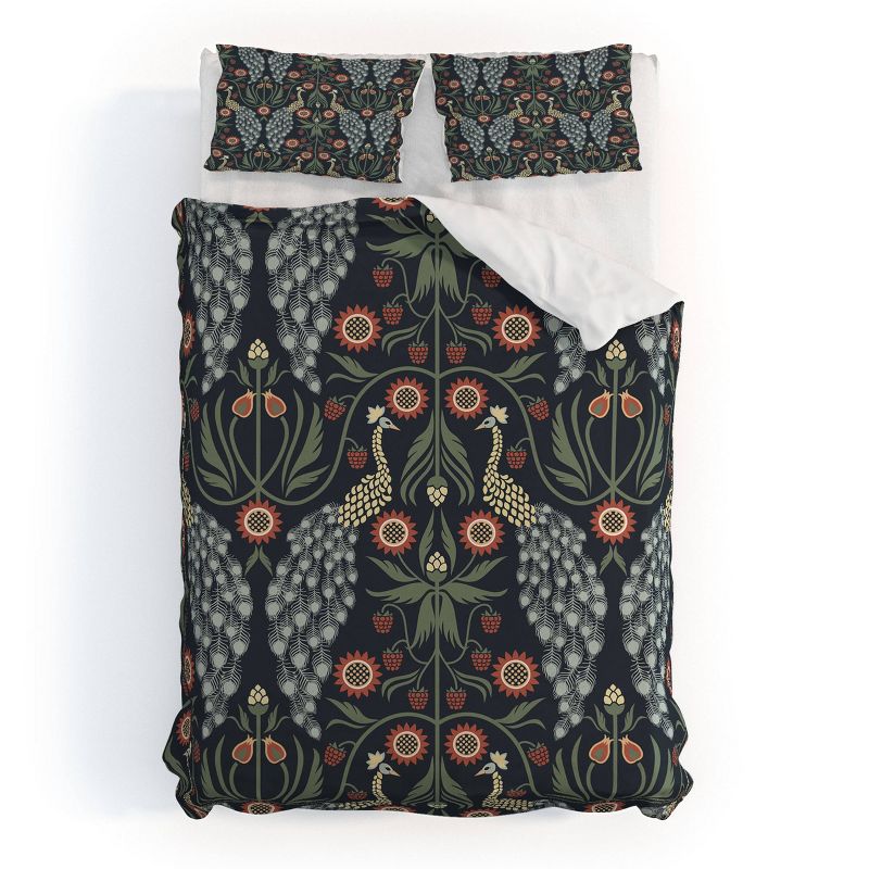 King Emanuela Carratoni Peacocks and Berries Polyester Duvet Cover + Pillow Shams Blue - Deny Designs, 5 of 9