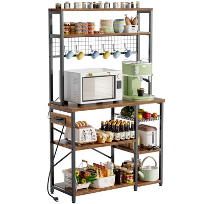 LOVMOR Bakers Rack with Power Outlet, Microwave Stand with Storage ...