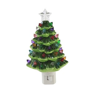 6.75 In Vintage Tree Night Light Christmas Green Star Plug-In Nightlights - 1 of 3