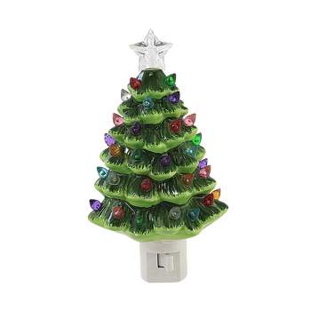 6.75 In Vintage Tree Night Light Christmas Green Star Plug-In Nightlights