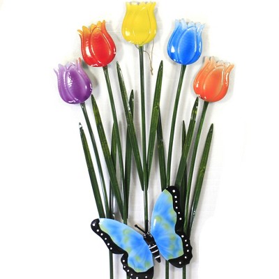 Home & Garden 43.0" Tulip W/Butterfly Stake Yard Decor Direct Designs International  -  Decorative Garden Stakes