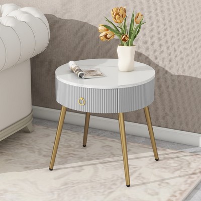 MAYEERTY 19.6'' Easy Assembly End Tables with High Gloss Faux Marble Tabletops for Living Room, Gray