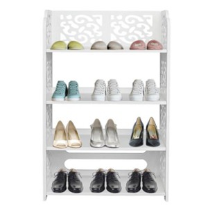 Boersma 4-Tier Carved Shoe Rack – Elegant Wood Plastic Panel Storage Organizer for Entryway, Hallway or Living Room Freestanding Shoe Shelf - 1 of 4